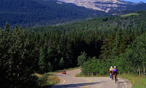 Biking towards Chief Mountain in Glacier National Park
