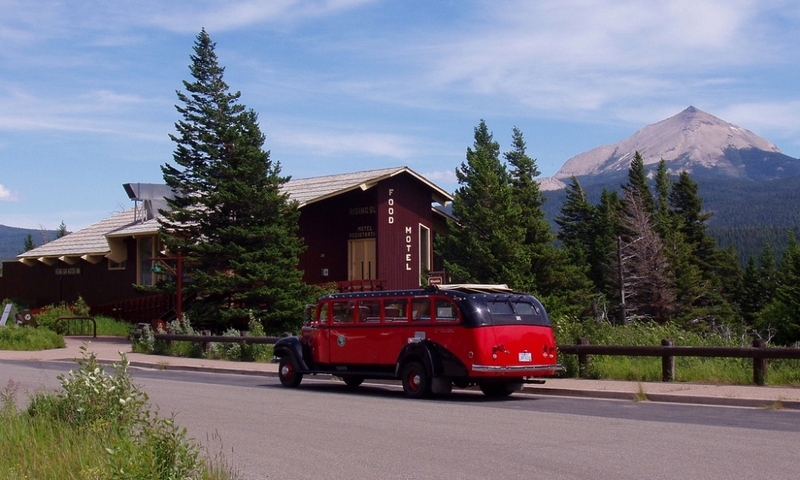 Glacier National Park Montana Red Jammer Bus Rising Sun Motor Inn