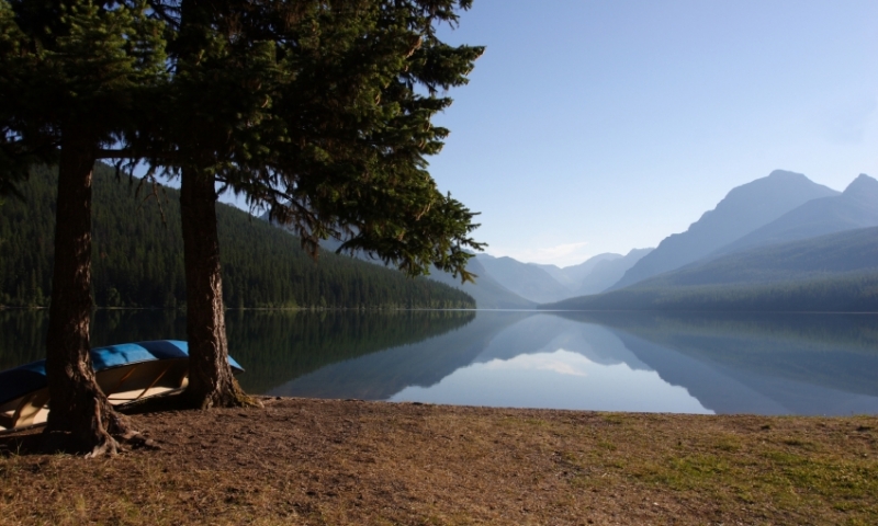 Glacier National Park Montana Bowman Lake Canoe